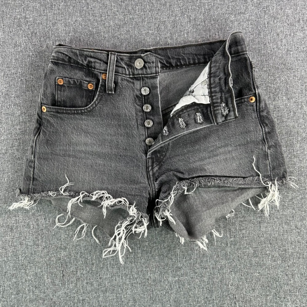 Levi's Shorts Womens 24 501 Original Washed Black High Rise Frayed Denim